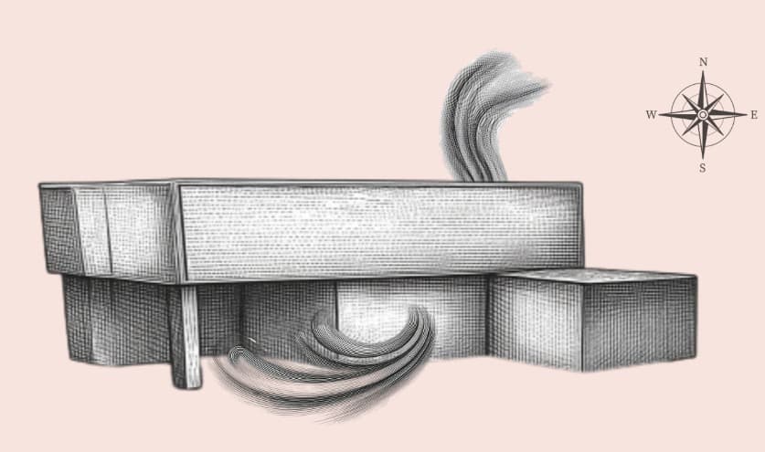 Diagrama de orientação solar e fluxo de ventilação 2